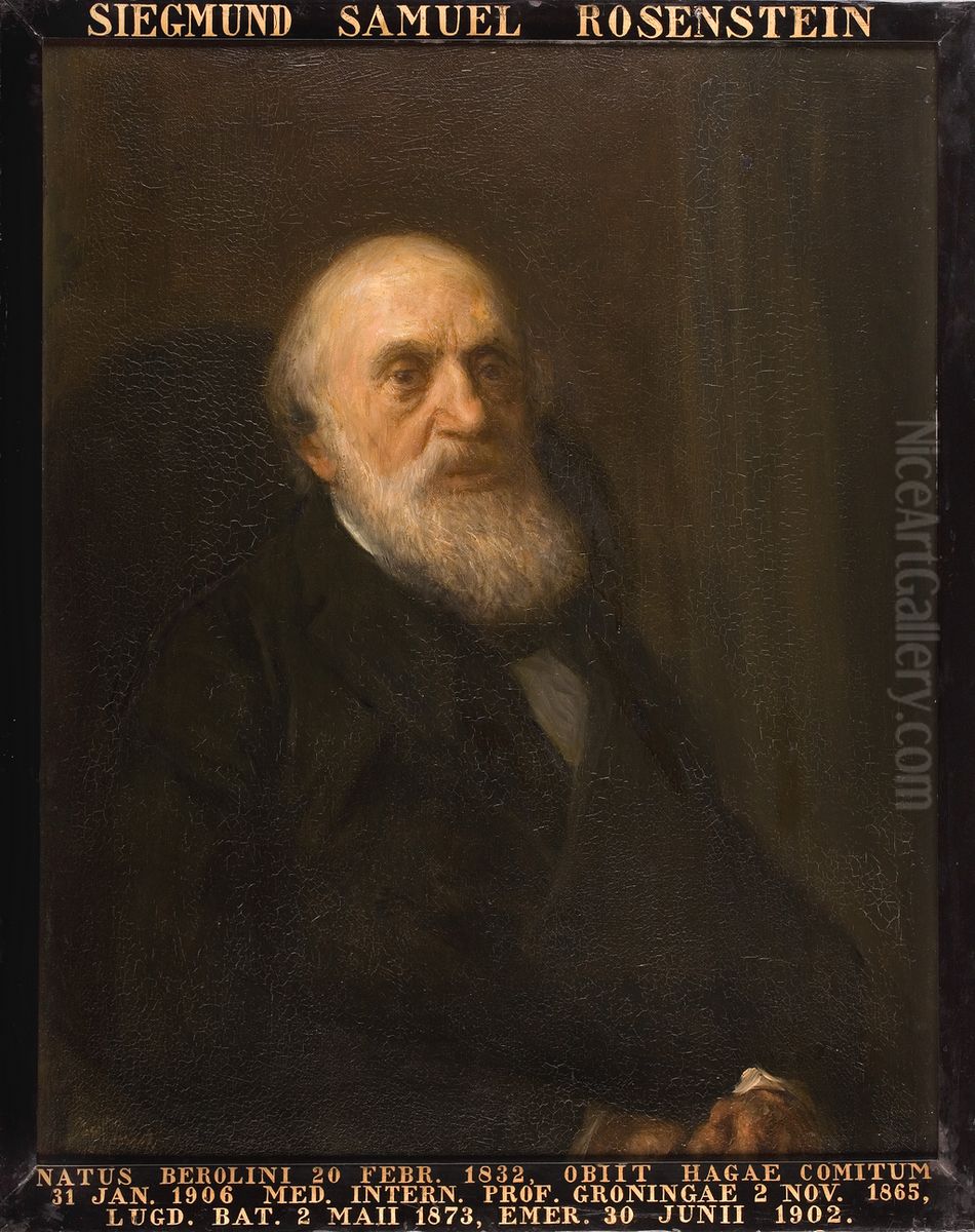 Portret van Samuel Sigmund Rosenstein, hoogleraar Geneeskunde en Pathologie te Leiden Oil Painting by Jozef Israels