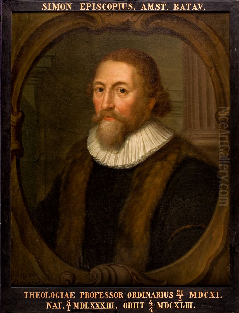 Portret van Simon Episcopius, hoogleraar Godgeleerdheid te Leiden Oil Painting by Hieronymus van der Mij