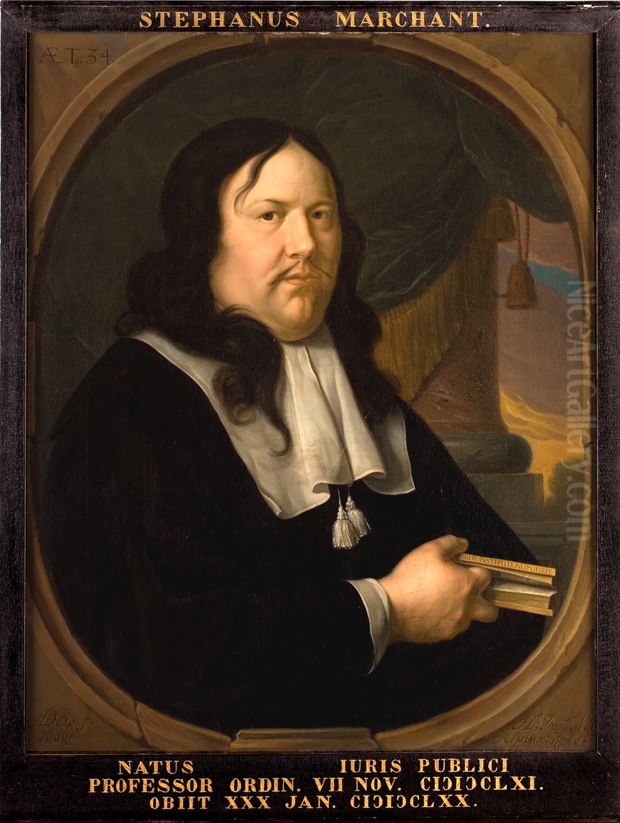 Portret van Stephanus Marchant, hoogleraar Rechtsgeleerdheid te Leiden Oil Painting by Hieronymus van der Mij