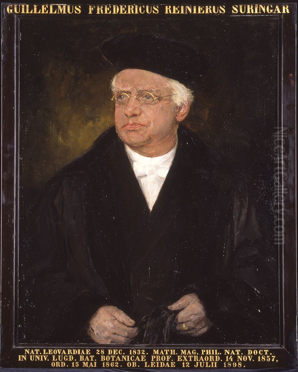 Portret van Willem Frederik Reinier Suringar, hoogleraar Botanie te Leiden Oil Painting by Menso Kamerlingh Onnes