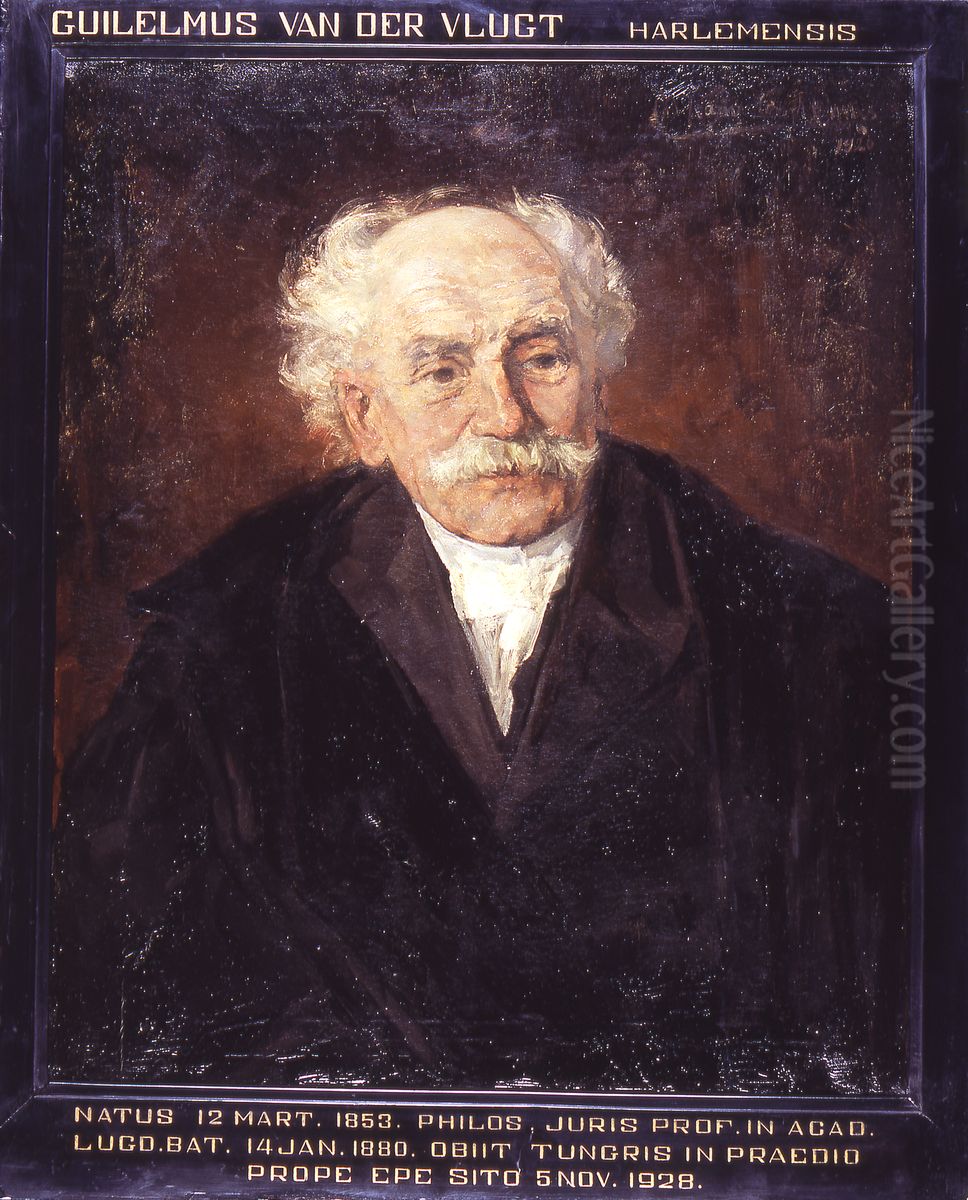 Portret van Willem van der Vlugt, hoogleraar Wijsbegeerte van het recht te Leiden Oil Painting by Menso Kamerlingh Onnes