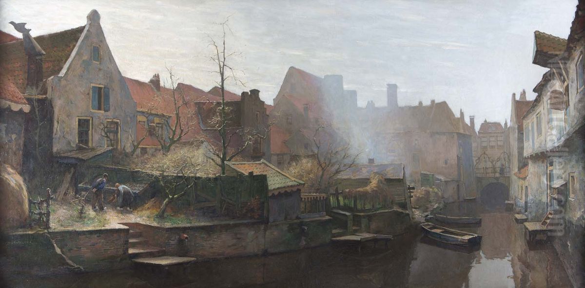 View of the Westsingel and the Sprengel in Amersfoort Oil Painting by Hendrik Jan Wolter