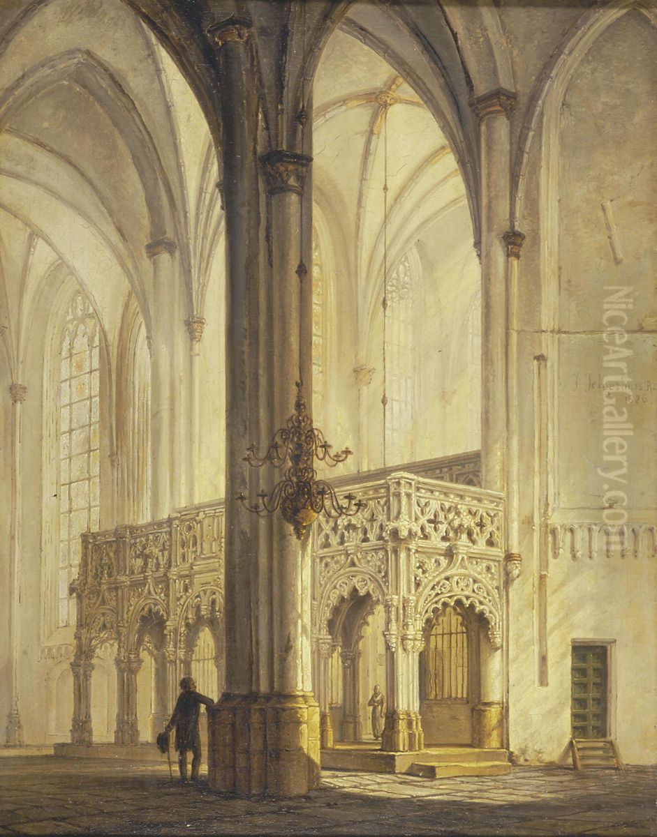 Interieur van St. Joriskerk met oxaal Oil Painting by Johannes Jelgerhuis