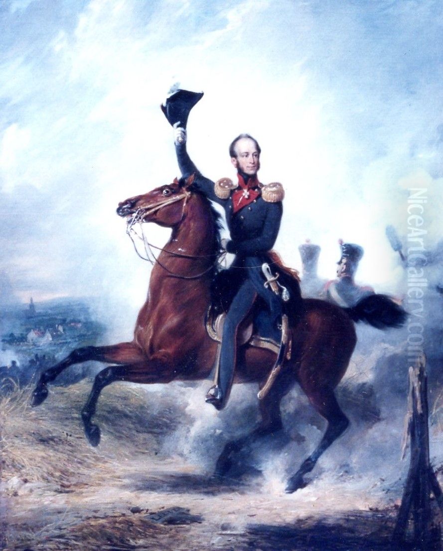 Ruiterportret van Prins van Oranje bij Leuven op 12 augustus 1831. Oil Painting by Jan Willem Pieneman
