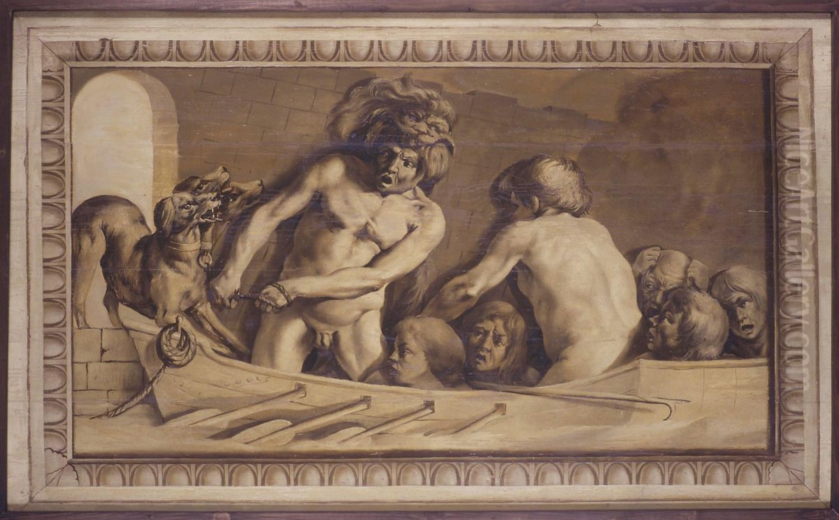 Hercules haalt Cerberus uit de onderwereld Oil Painting by Jacob van Campen