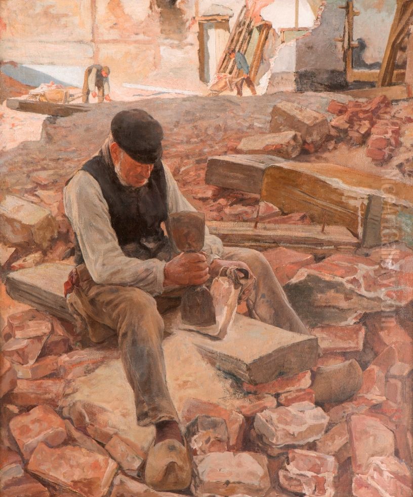 De steenbikker Oil Painting by Hendrik Jan Wolter