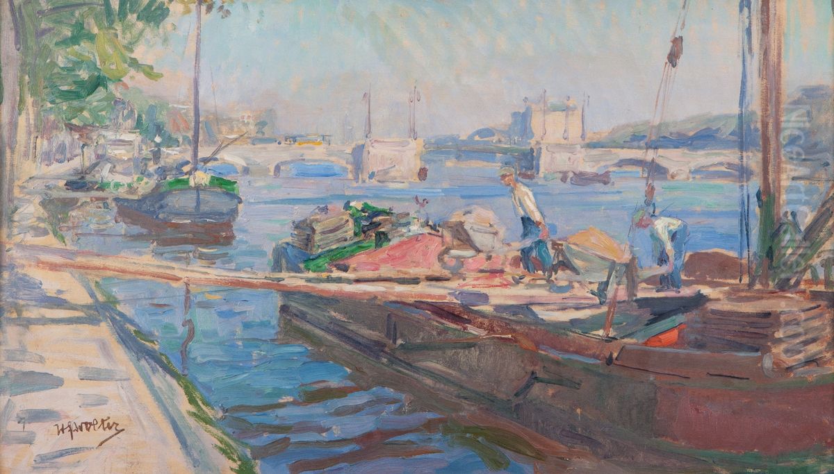 Amsterdam (gezicht op de Amstel) Oil Painting by Hendrik Jan Wolter