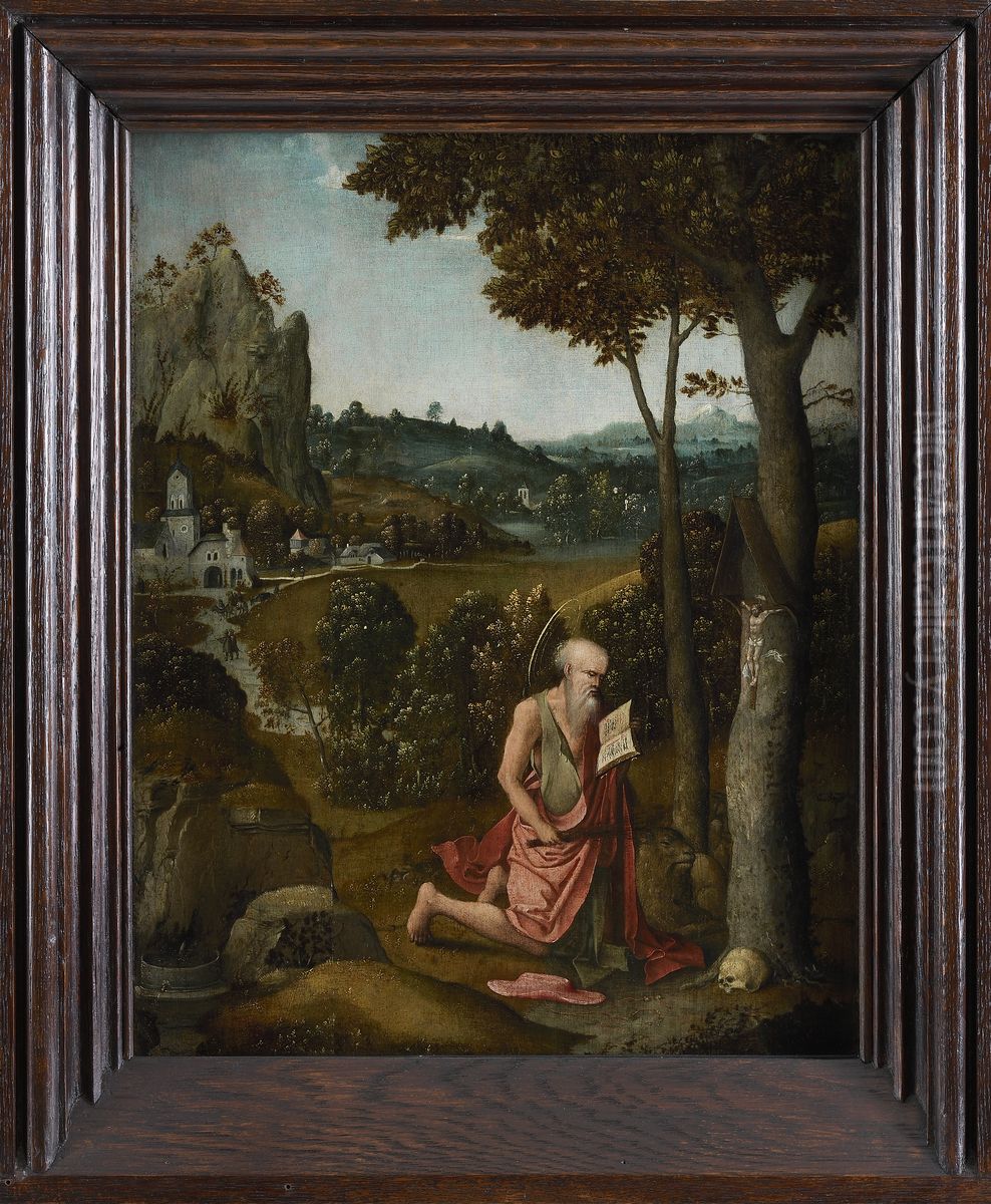 Hieronymus in een landschap Oil Painting by Joachim Patinir