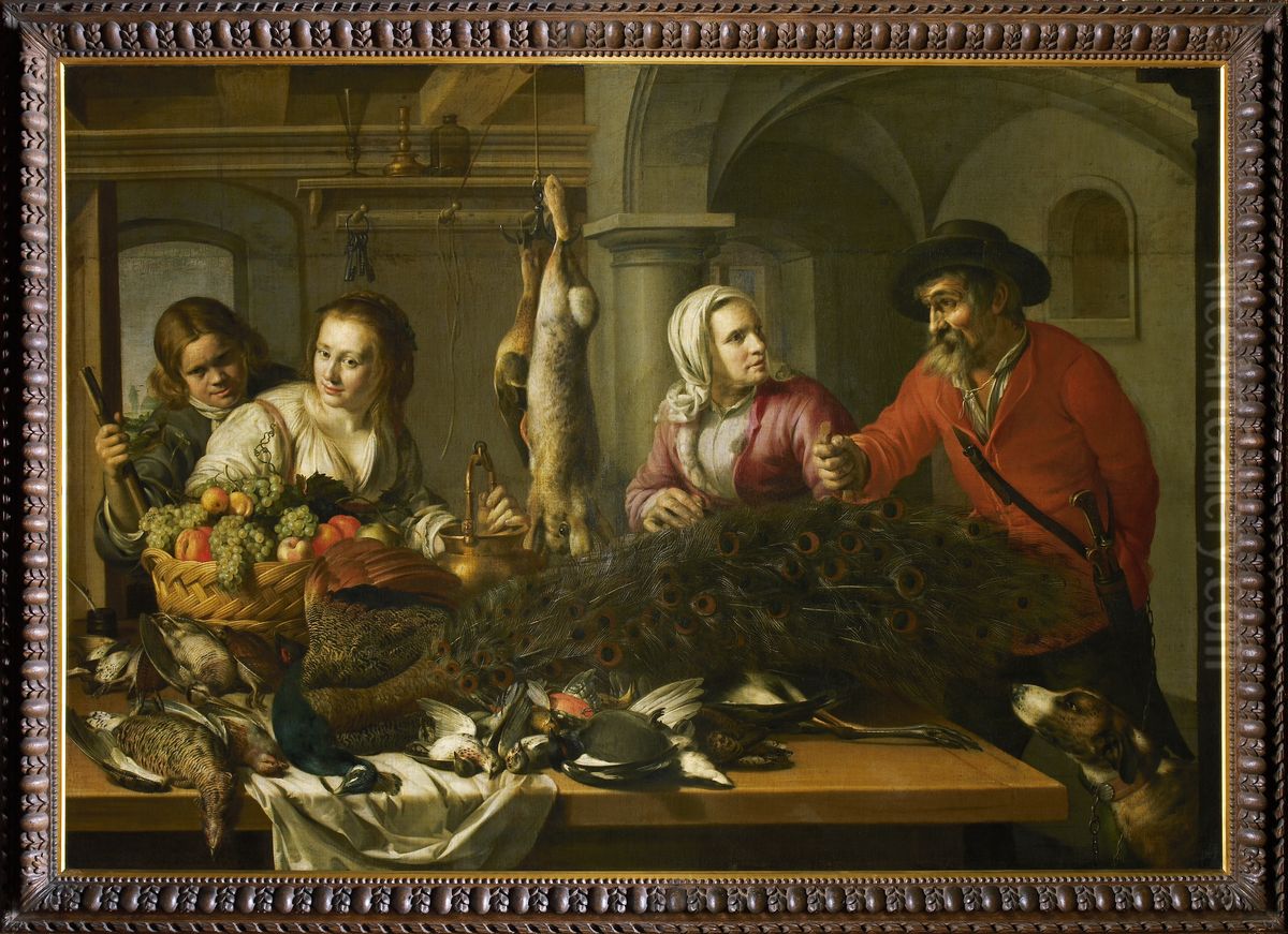 Dead game and four figures Oil Painting by Samuel Hoffmann