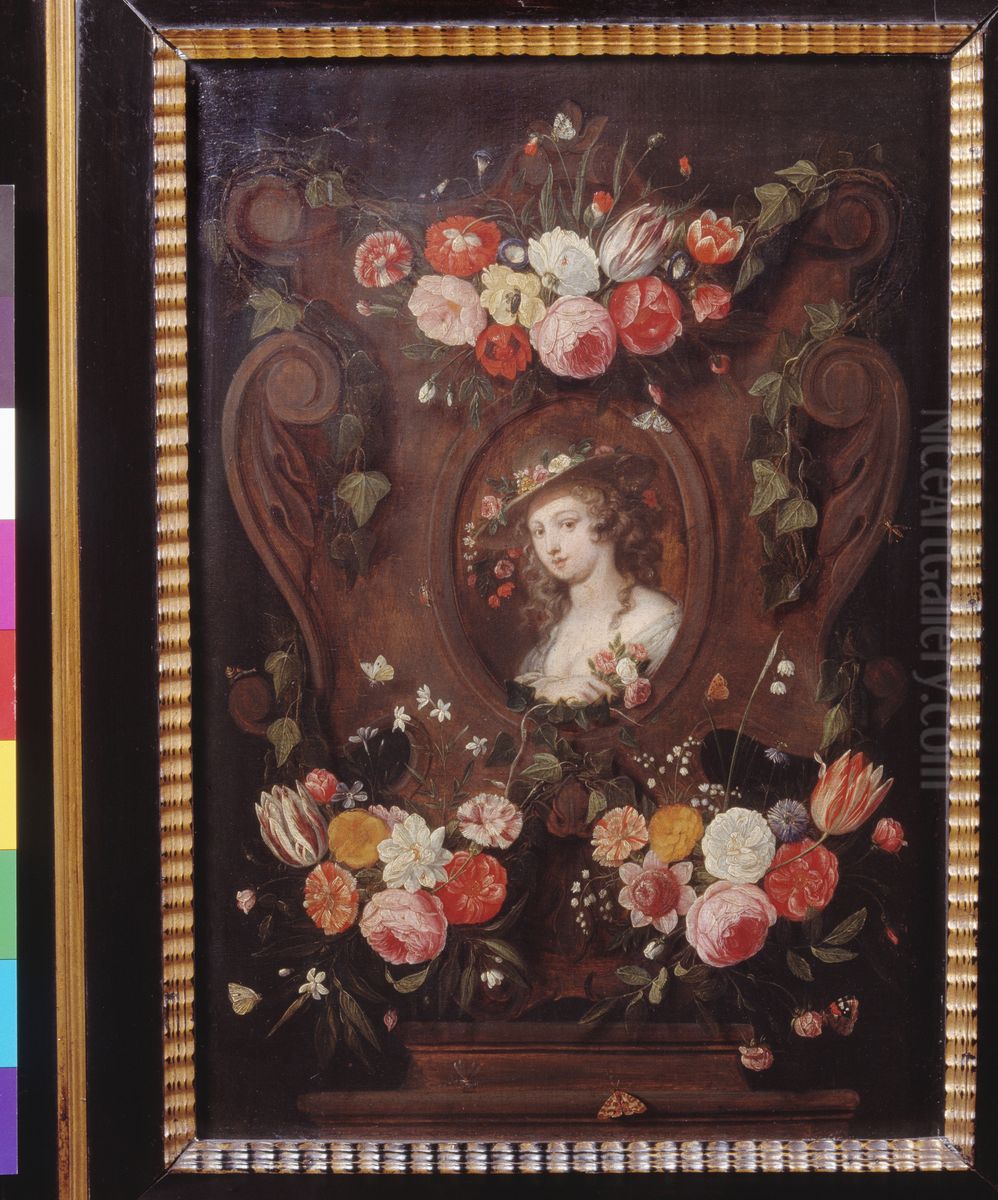 Bloemen rondom een meisjesportret Oil Painting by Jan van Kessel the Elder