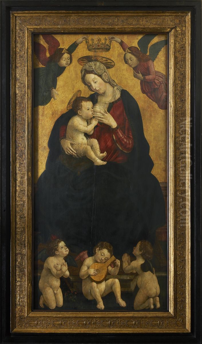 Maria lactans met musicerende engelen Oil Painting by Giovanni Martino Spanzotti