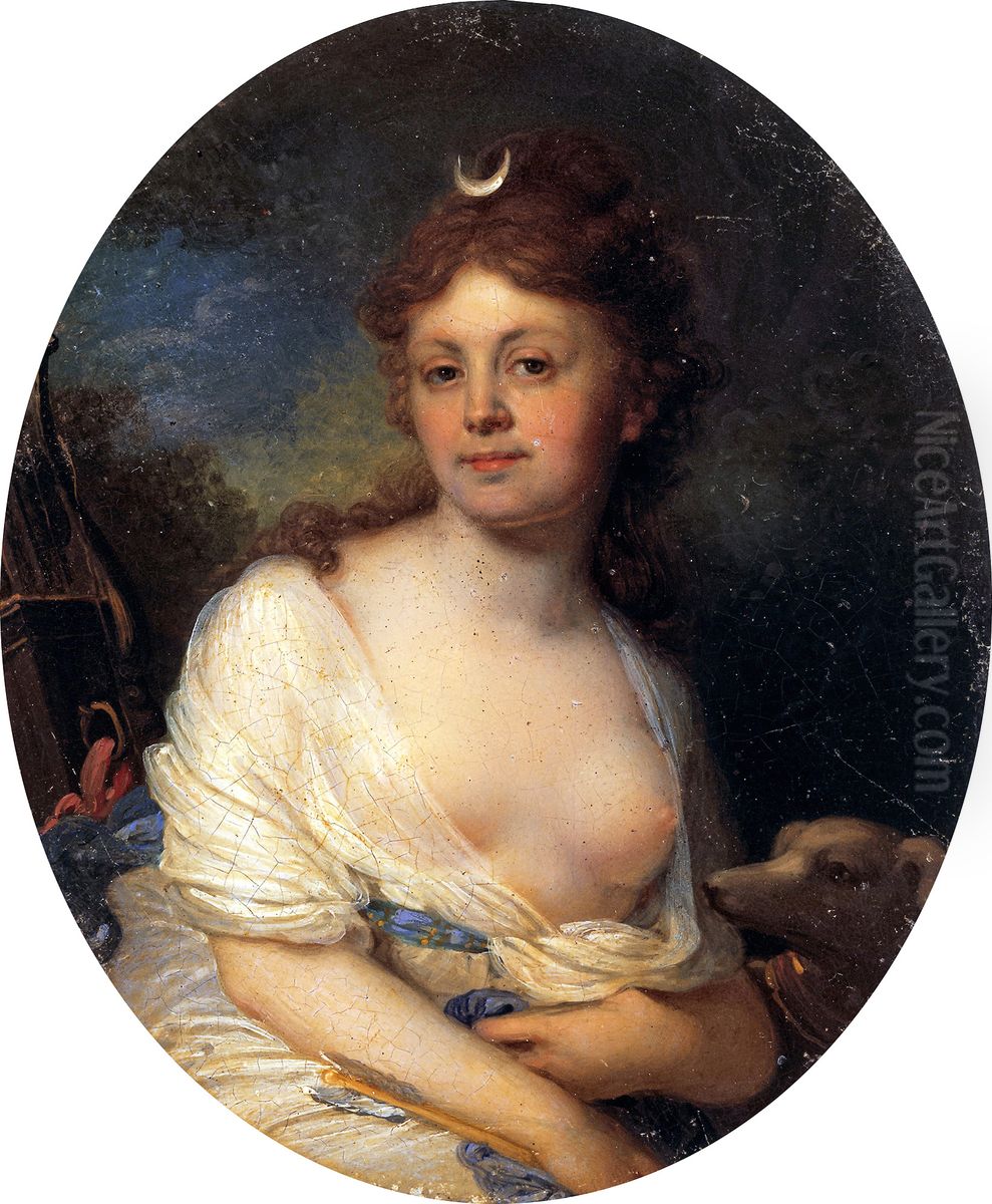 Portrait of Elizabeth Grigorievna Temkin in Diana's image Oil Painting by Vladimir Borovikovsky