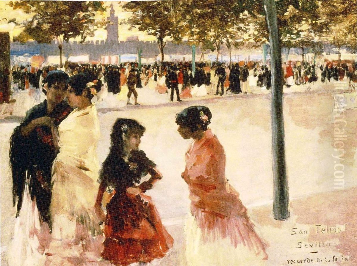 San Telmon rantatie Sevillassa paasiaisviikon aikana Oil Painting by Albert Edelfelt