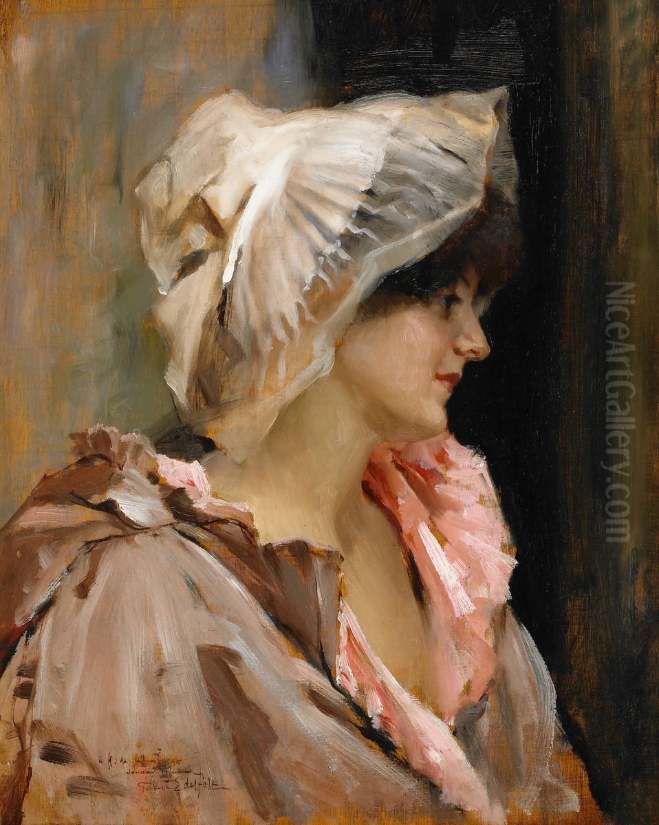 Parisian lady in a Peignoir Oil Painting by Albert Edelfelt