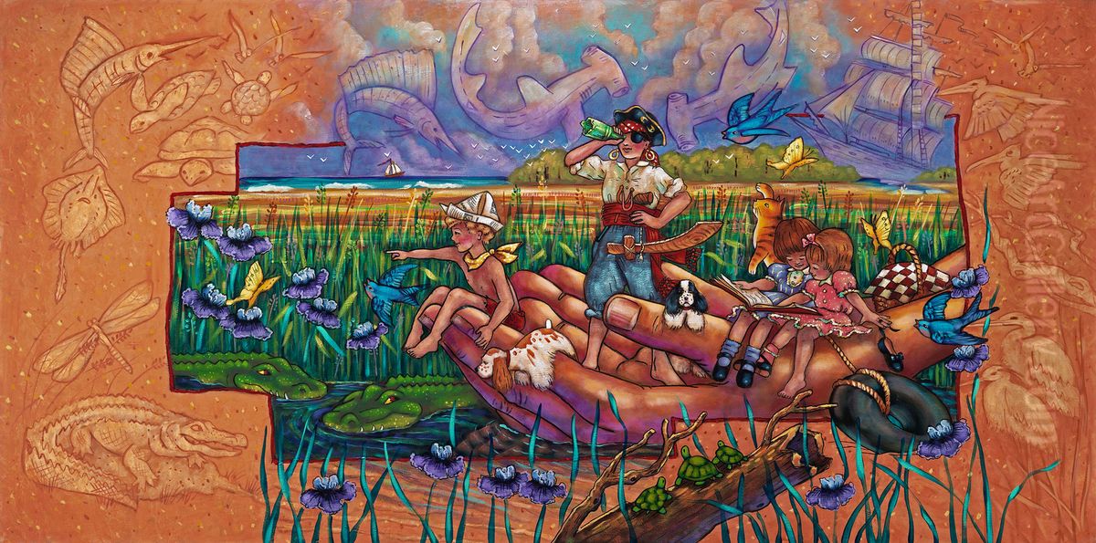 Play Pirates And Puppies Oil Painting by Steve Jameson