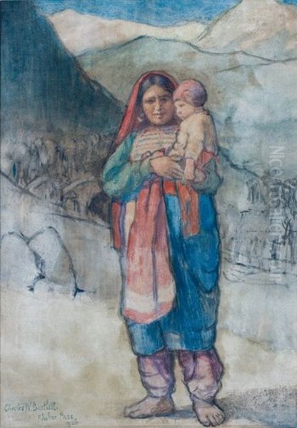 Afghani Mother & Child, Khyber Pass Oil Painting by Charles William Bartlett