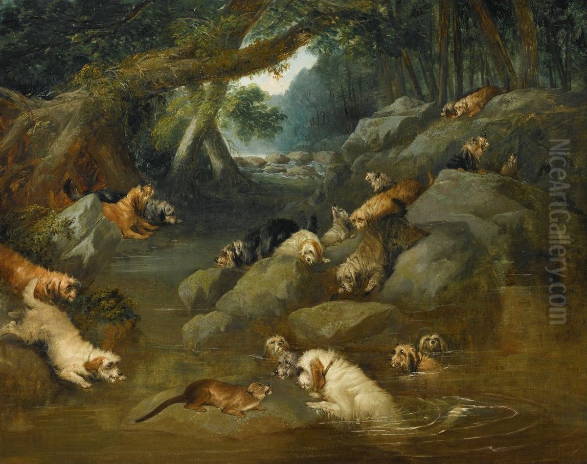 An Otter Hunt Oil Painting by Philip Reinagle