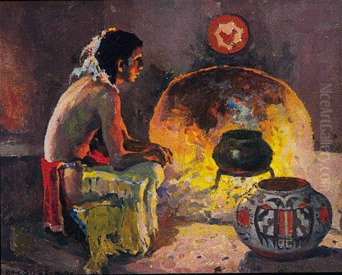 Firelight Oil Painting by E. Irving Couse