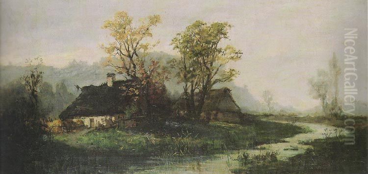 Landscape with huts. Oil Painting by Aleksander Mroczkowski