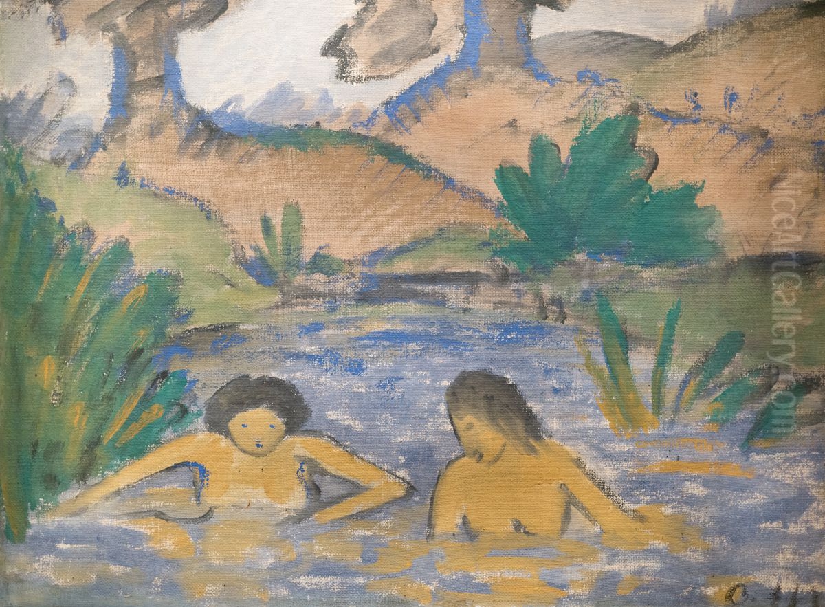 Two bathing girls Oil Painting by Otto Mueller