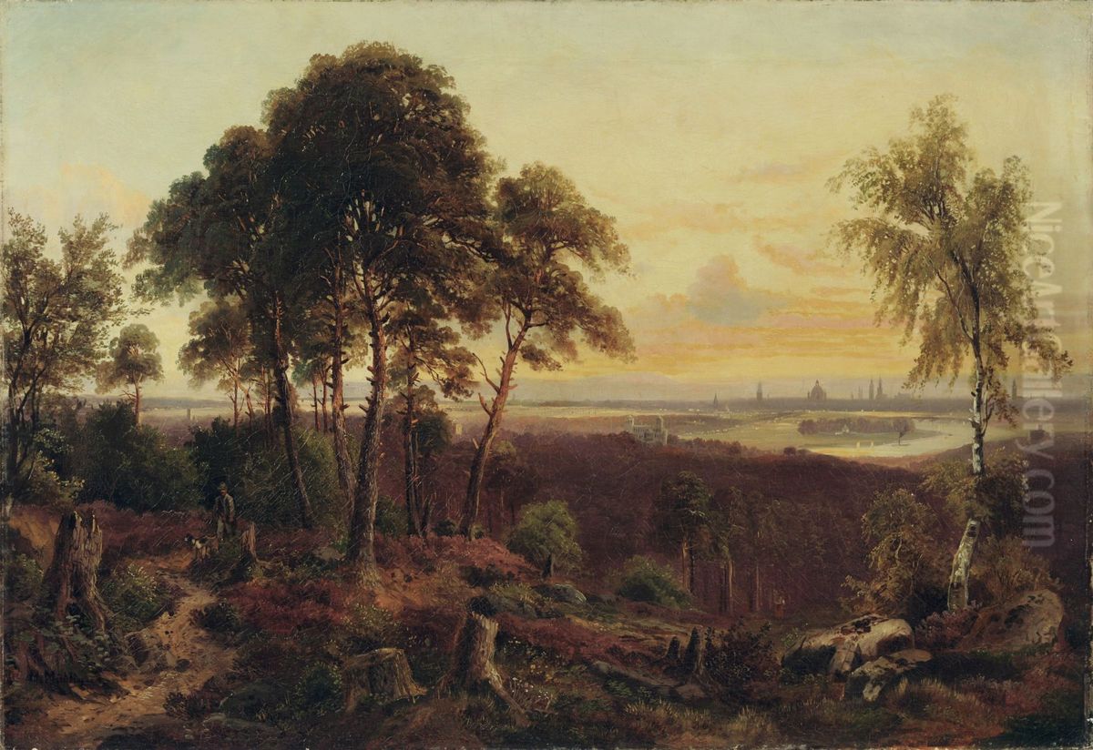 Blick auf Dresden im Abendlicht vom Wolfshugel aus Oil Painting by Hugo Muhlig