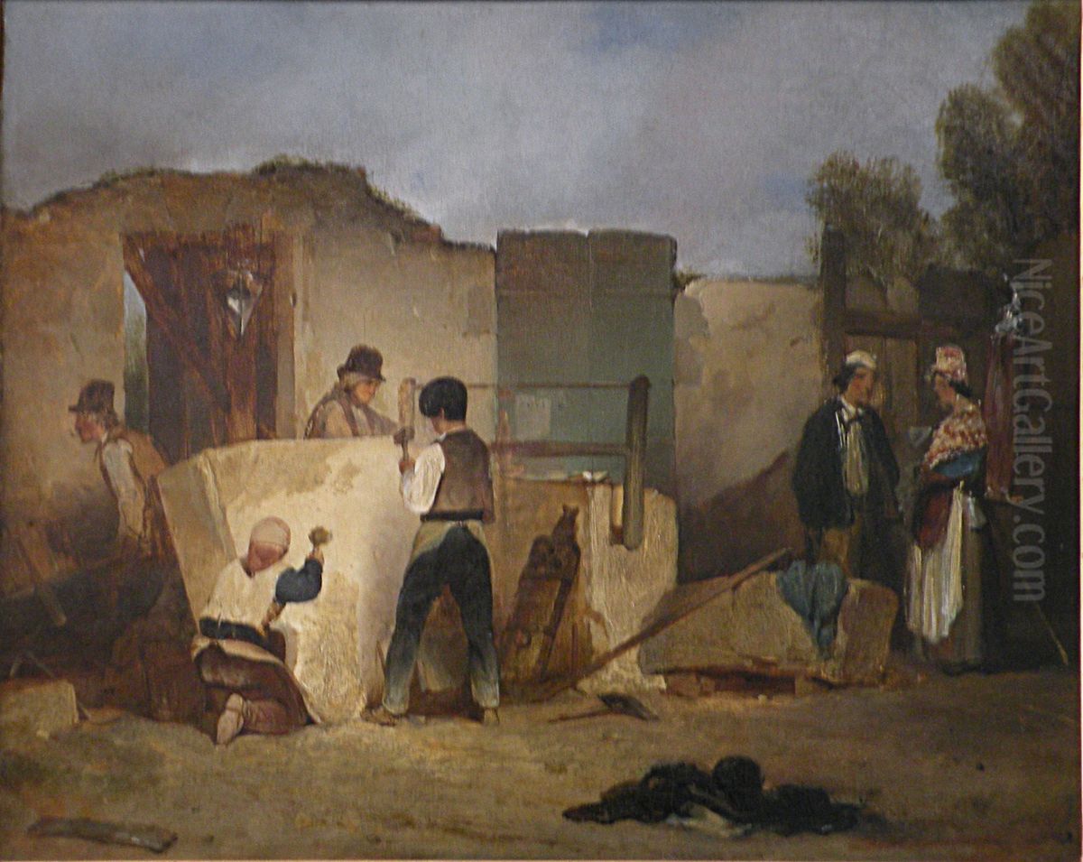 The Masons Oil Painting by Alexandre-Gabriel Decamps