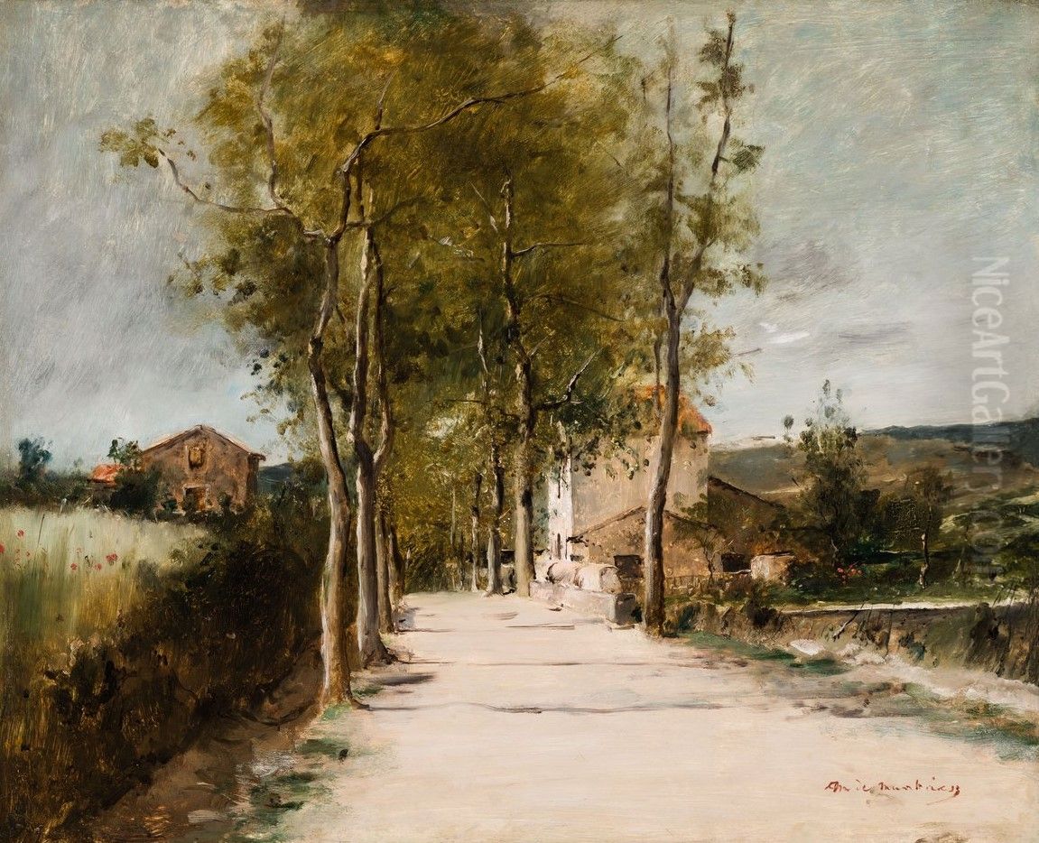 Landscape with Alley and Building Oil Painting by Mihaly Munkacsy