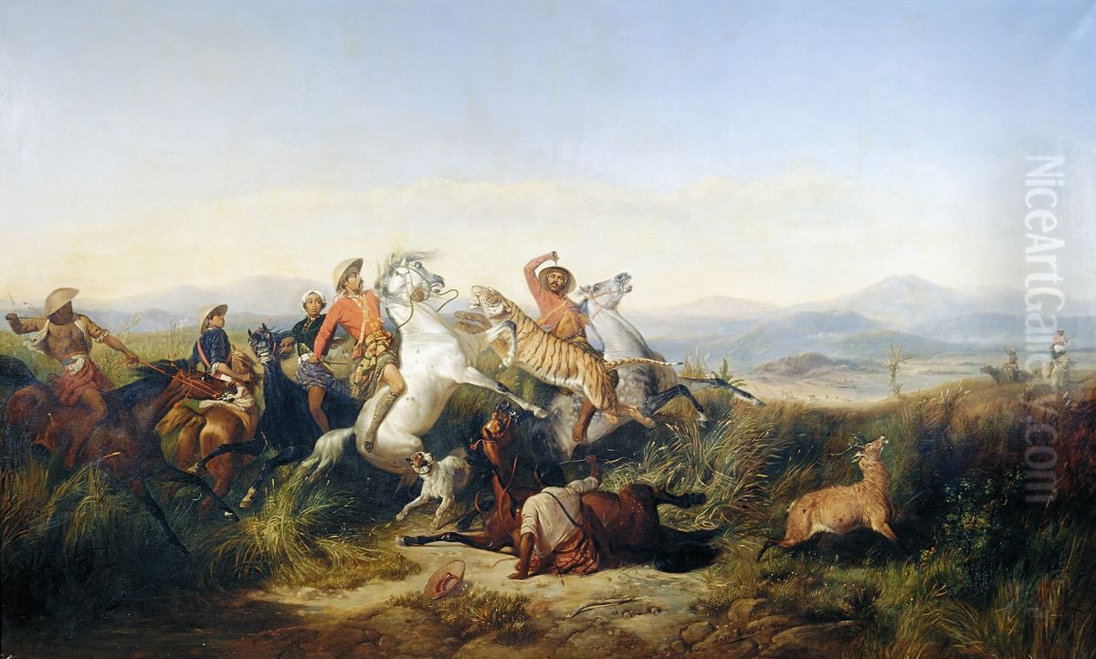 Deer Hunt Oil Painting by Raden Saleh