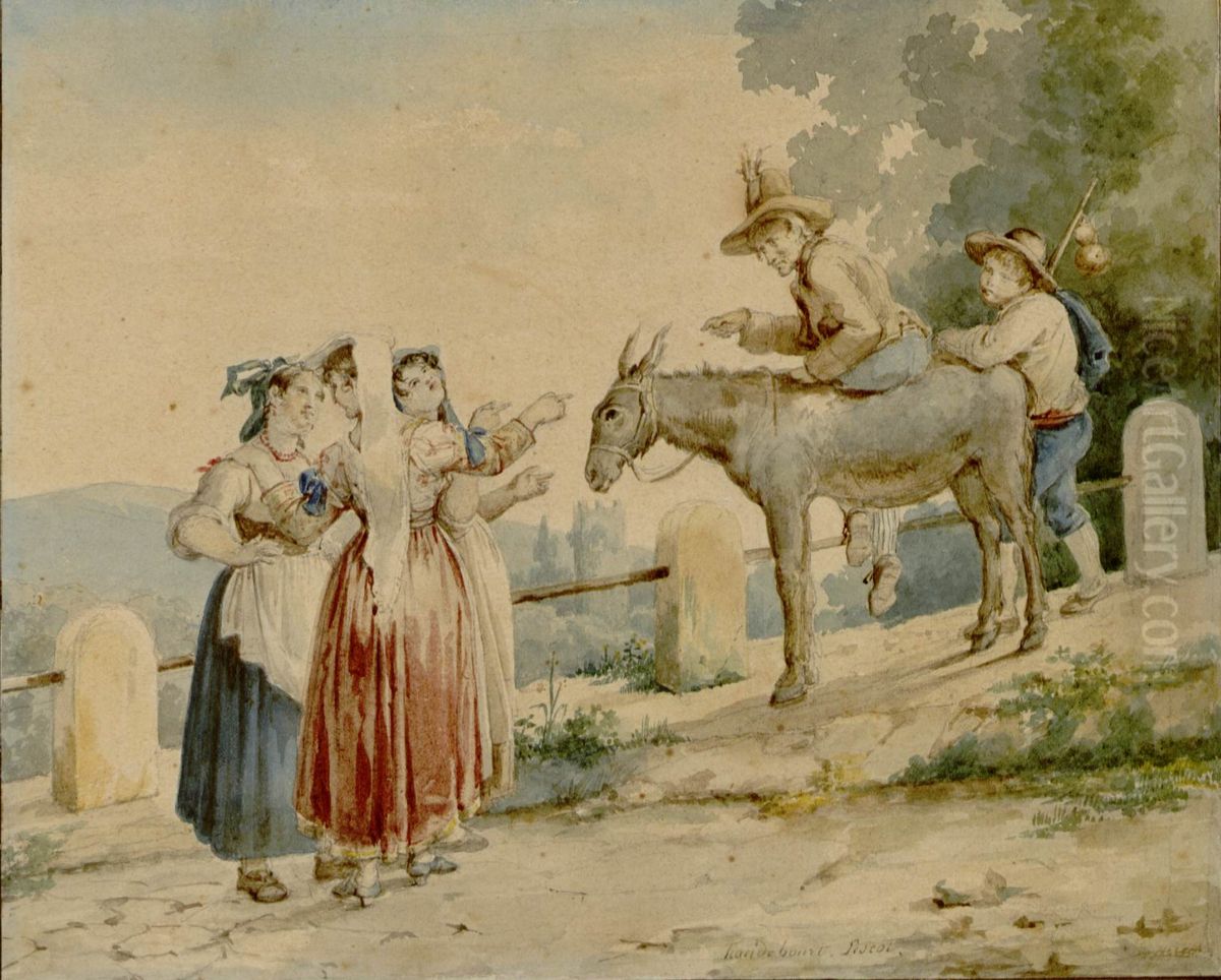 Le meunier, son fils et l'ane Oil Painting by Hortense Haudebourt-Lescot