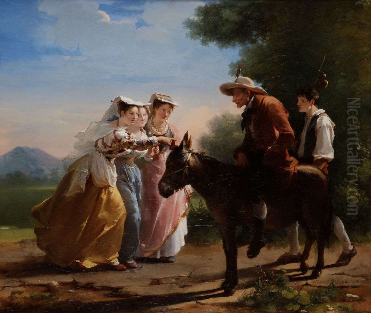 The Miller, His Son, and the Donkey Oil Painting by Hortense Haudebourt-Lescot