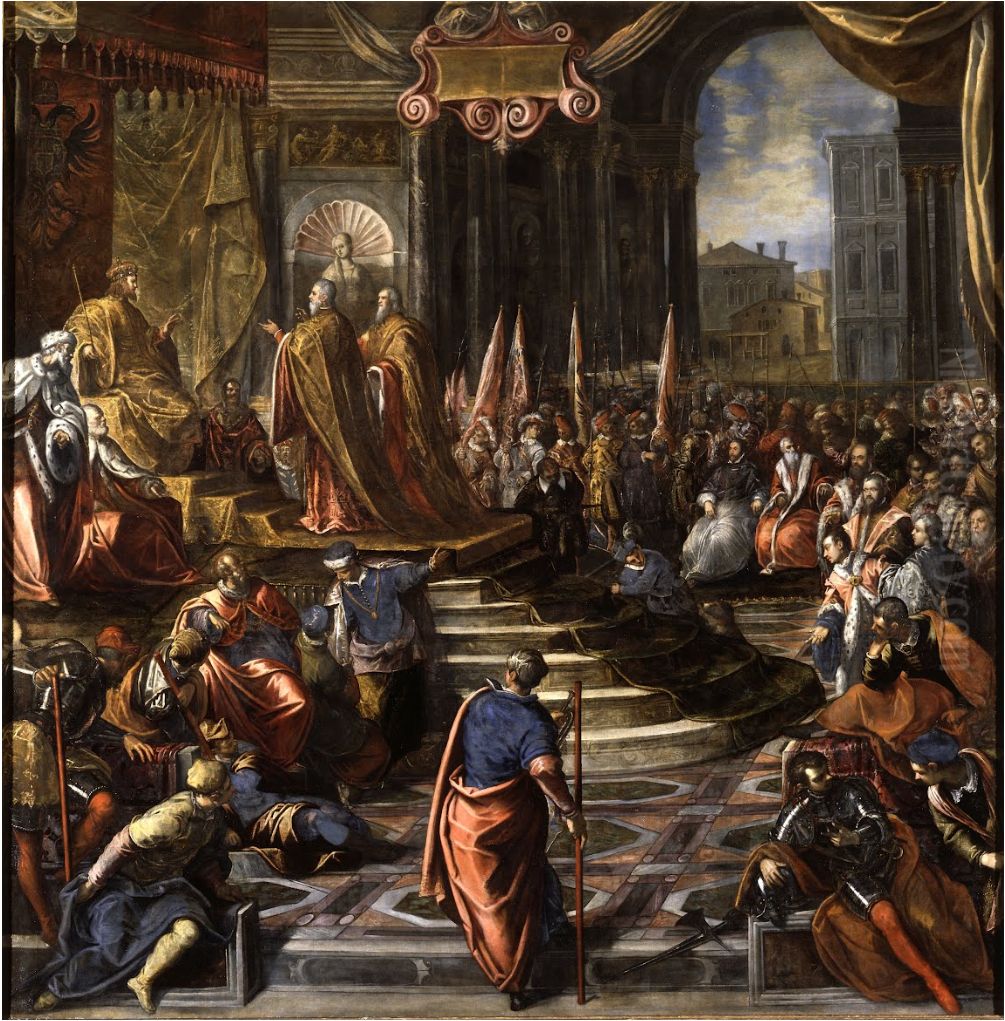 Ambassadors of Doge Ziani Oil Painting by Domenico Tintoretto