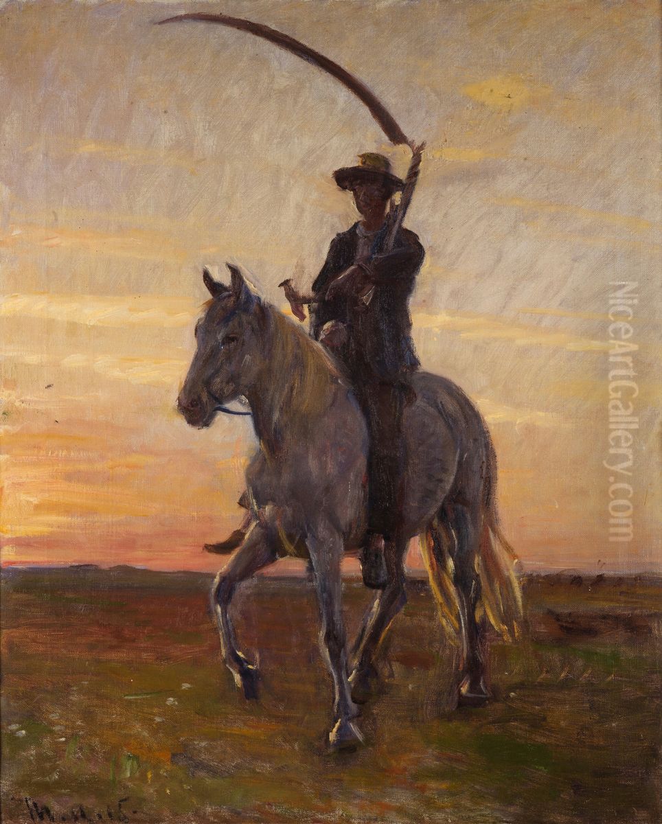 Ung hostmand rider hjem. Oil Painting by Michael Peter Ancher