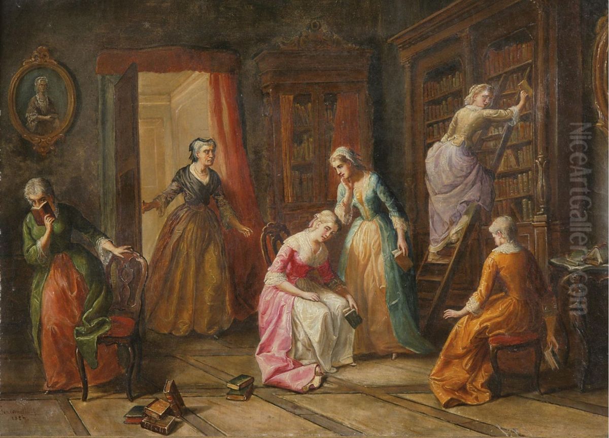 Forbidden Literature Oil Painting by Felix Henri Giacomotti