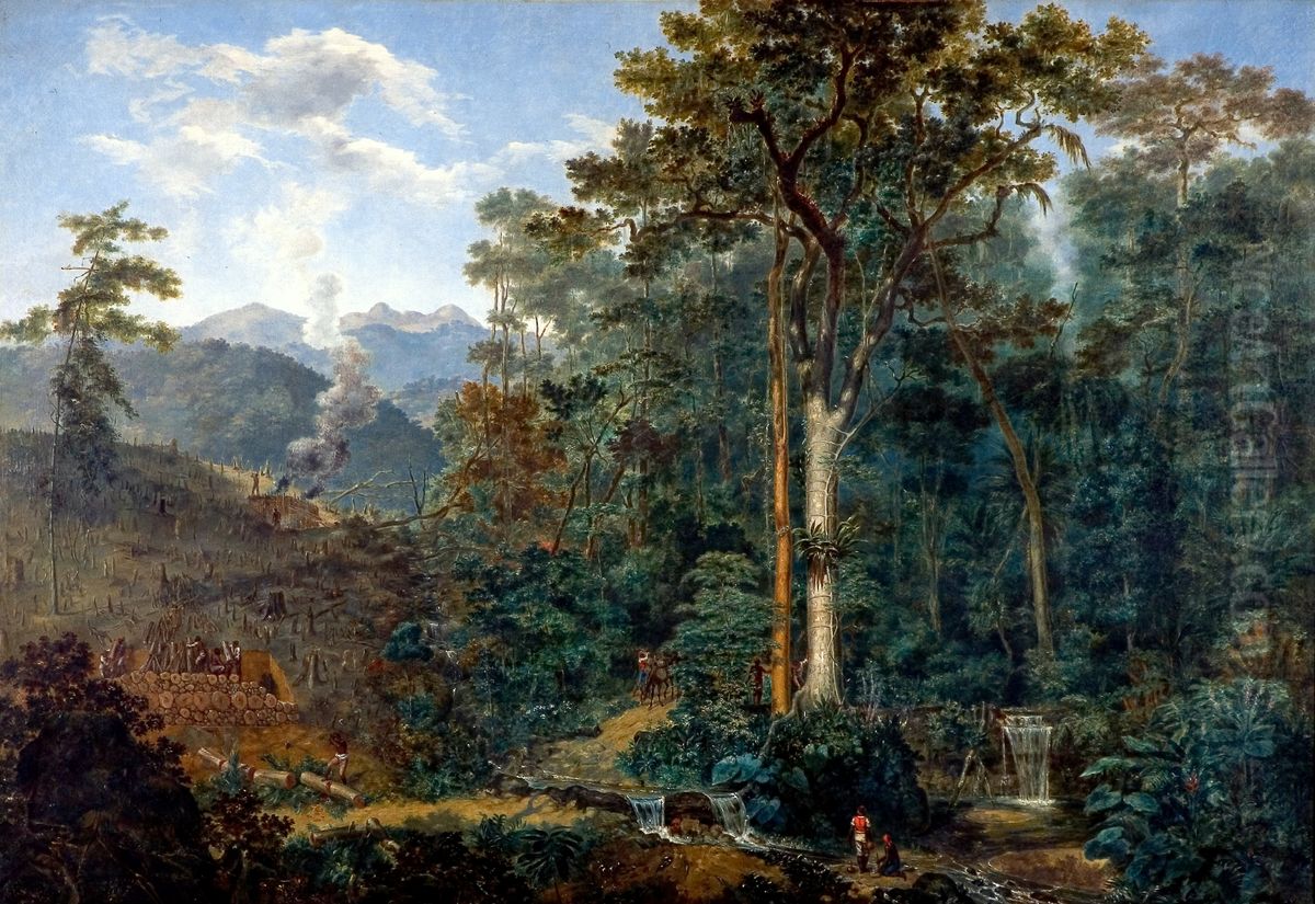 View of a virgin forest reduced to charcoal Oil Painting by Felix Taunay, Baron of Taunay