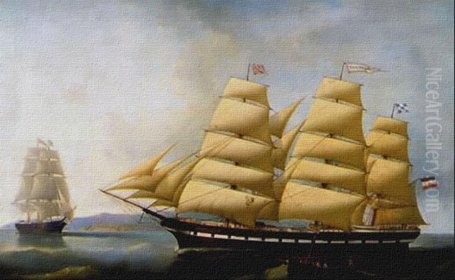 ShipsEuropaandUnion(background) Oil Painting by Carl Fedeler