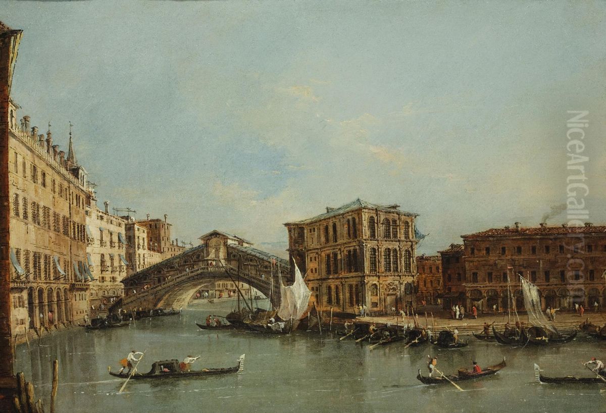 A View on the Grand Canal with the Rialto Bridge Oil Painting by Francesco Guardi