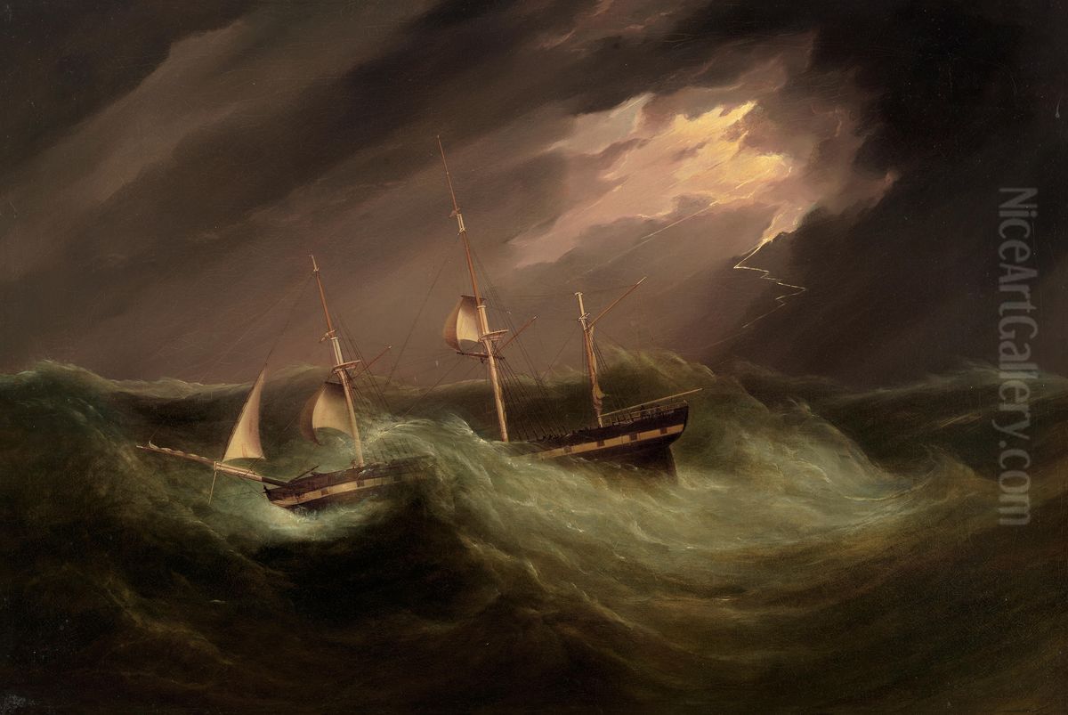 Three masted packet ship in a stormy sea Oil Painting by Joseph Heard