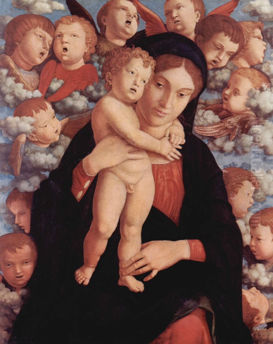 Madonna col bambinoed angeli. Frammento. Oil Painting by Andrea Mantegna