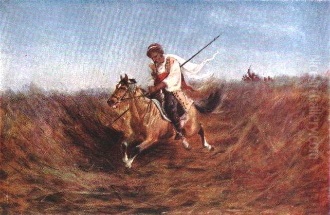 Kurdish cavalryman Oil Painting by Gigo Gabashvili