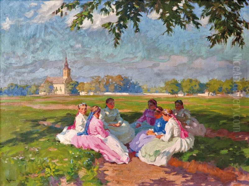 Girls in Sunshine Oil Painting by sandor Nyilasy
