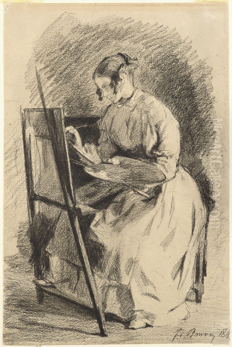 Study for Sophie Unternahrer at her easel Oil Painting by Francois Bonvin