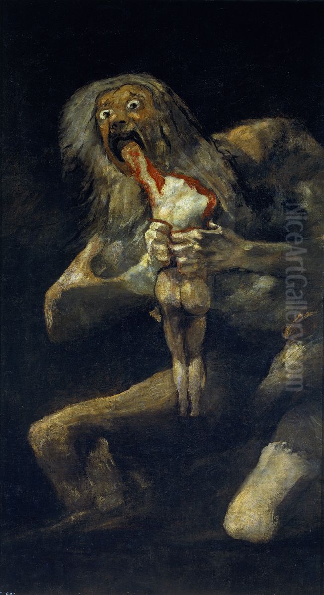 Saturn Devouring His Son (from The Black Paintings) Oil Painting by Francisco Goya Fuendetodos