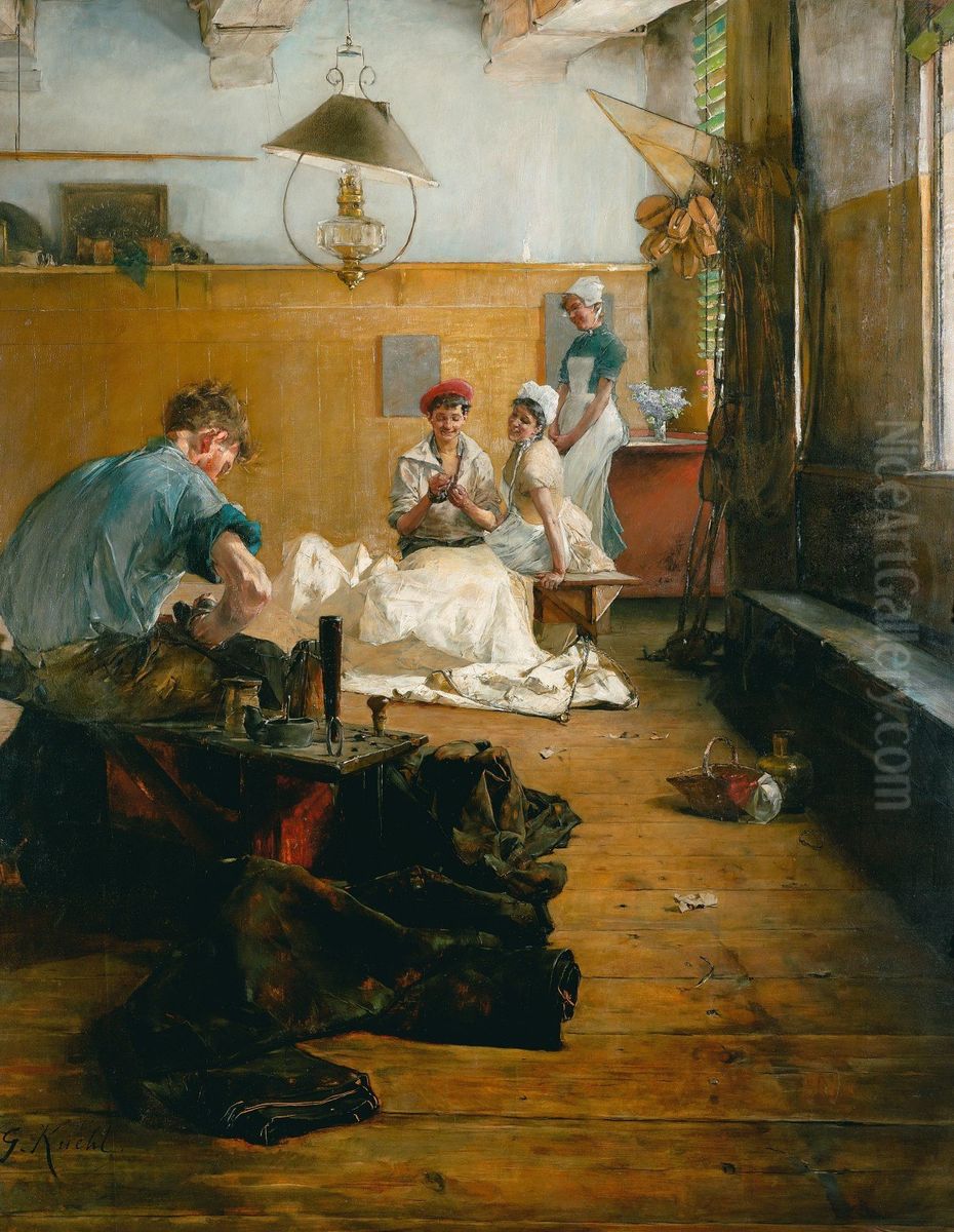 Segelmacherwerkstatt in Lubeck Oil Painting by Gotthardt Kuehl