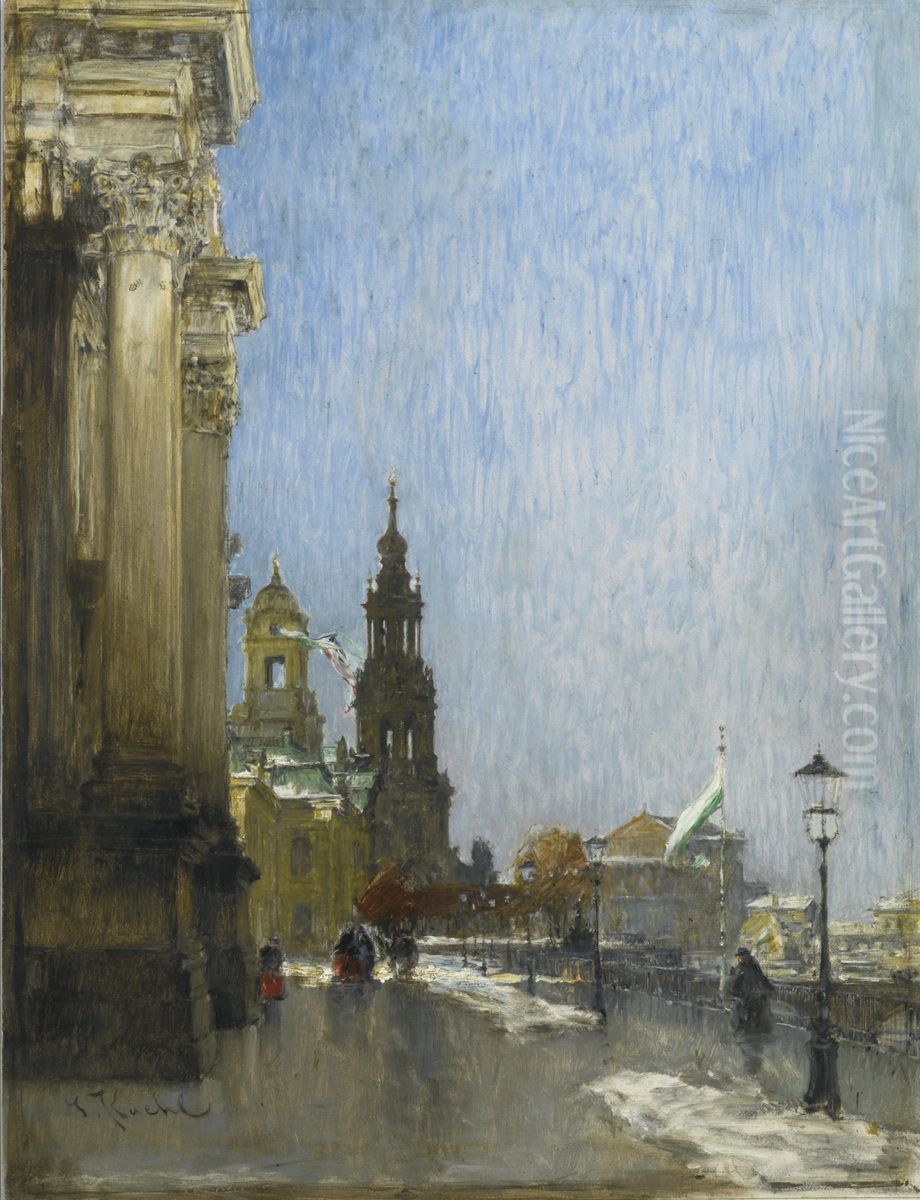 Dresden, a view from the Bruhl'schen terasse over the Hofkirche and the Semper Opera Oil Painting by Gotthardt Kuehl