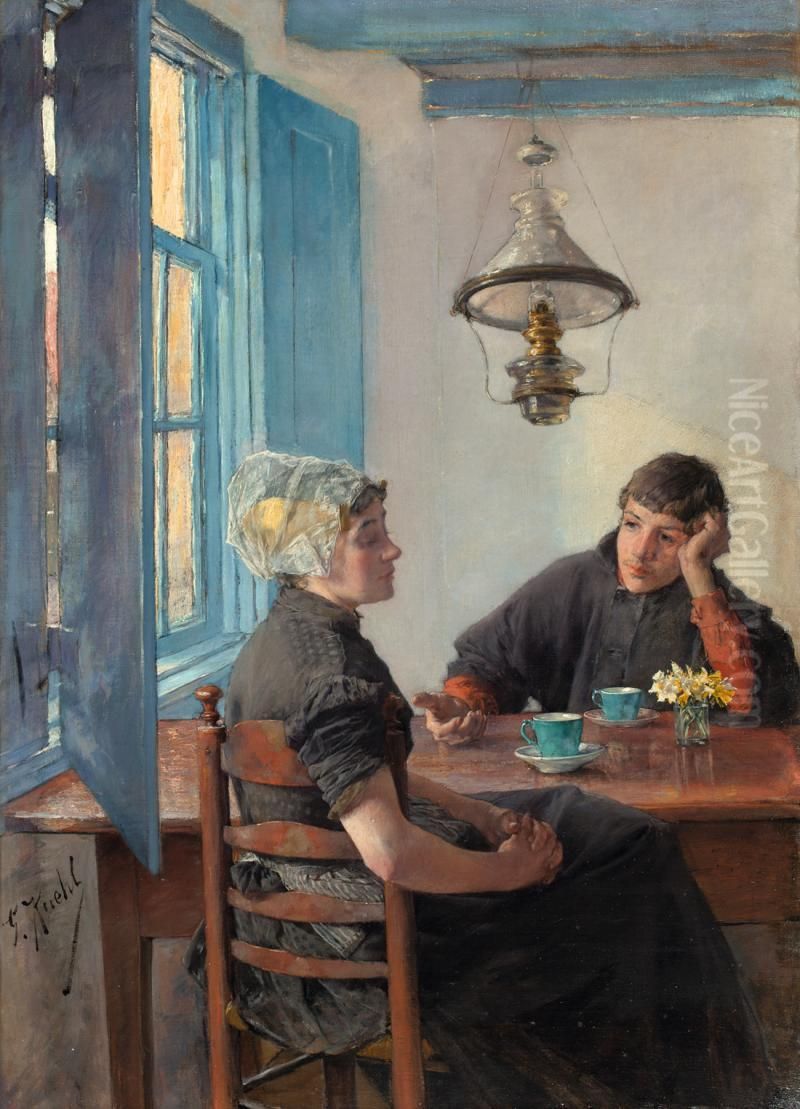Paar am Teetisch Oil Painting by Gotthardt Kuehl