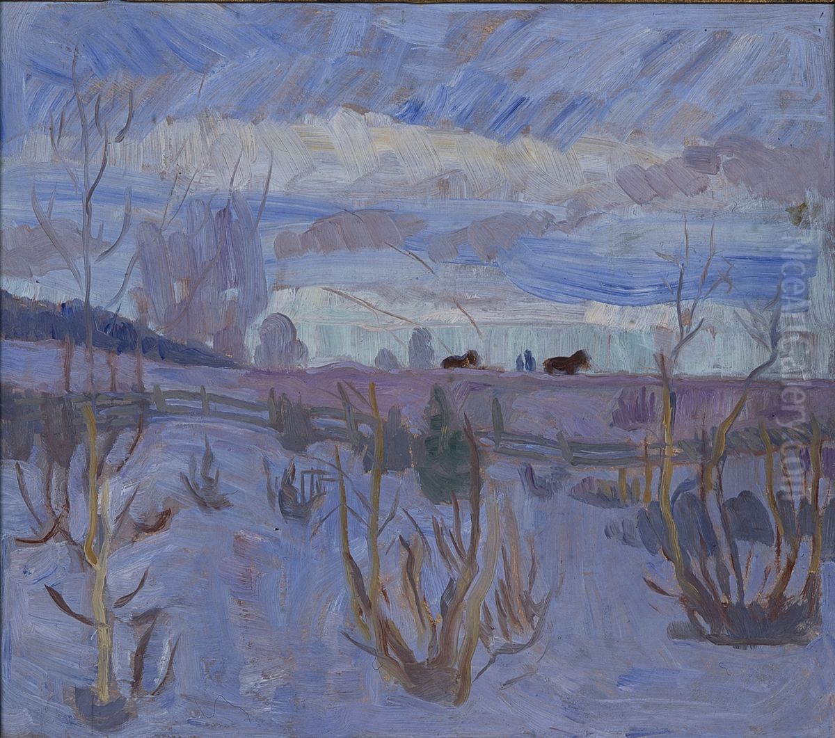 Horses in snow Oil Painting by Thorvald Erichsen