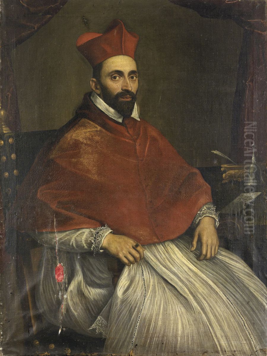 Ritratto del Cardinale Ghislieri, in poltrona, presso uno scrittoio Oil Painting by Domenico Zampieri (Domenichino)
