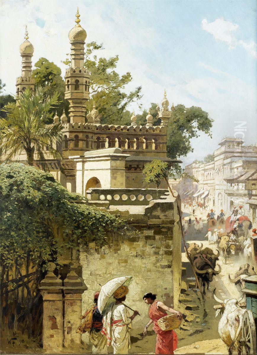 Street scene in Hyderabad, India. Oil Painting by unknown