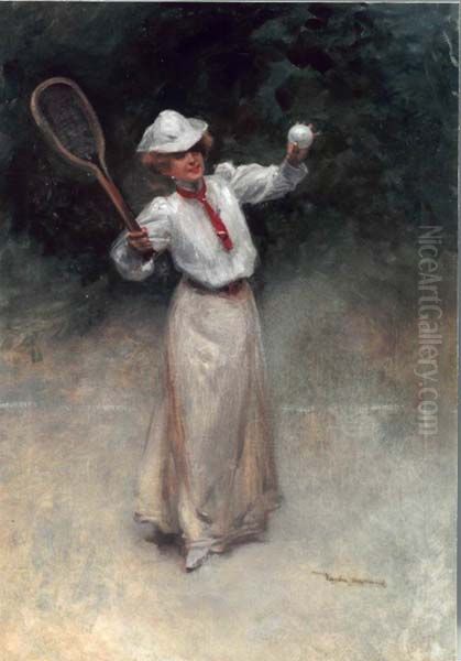 Lady playing Tennis Oil Painting by Zsigmond Vajda