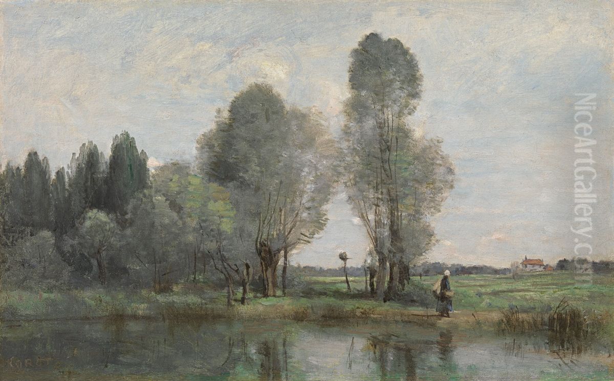 Saules pres d'un ruisseau. Limousin Oil Painting by Jean-Baptiste Camille Corot